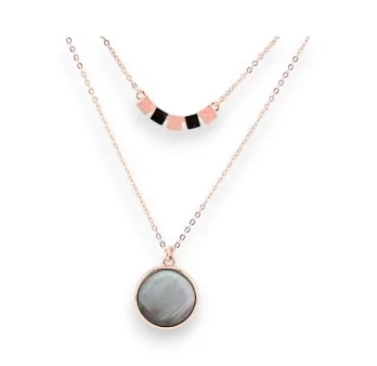 Collier double chaîne Ikita nacre et cuivre rosé