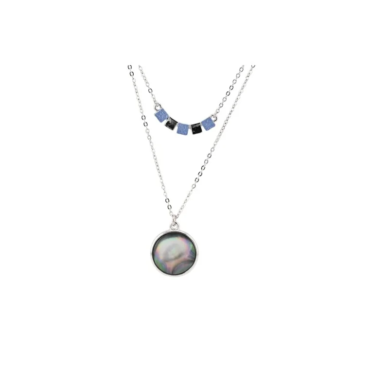 Ikita Double Necklace with Mother-of-Pearl and Blue Pendant