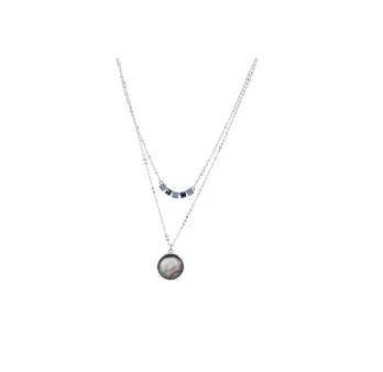 Collier double Ikita Nacre et pendentif bleu