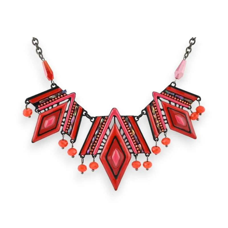 Collier Fantaisie Géométrique Noir et Rouge