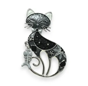 Broche de Gato Fantasía Negro y Plateado Magnética