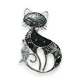 Black and Silver Fancy Cat Magnetic Brooch