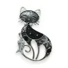 Fantasy Cat Brooch Black and Silver Magnetic