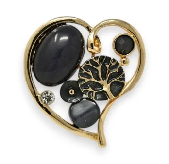 Broche Coeur Noir Fantaisie Dorée