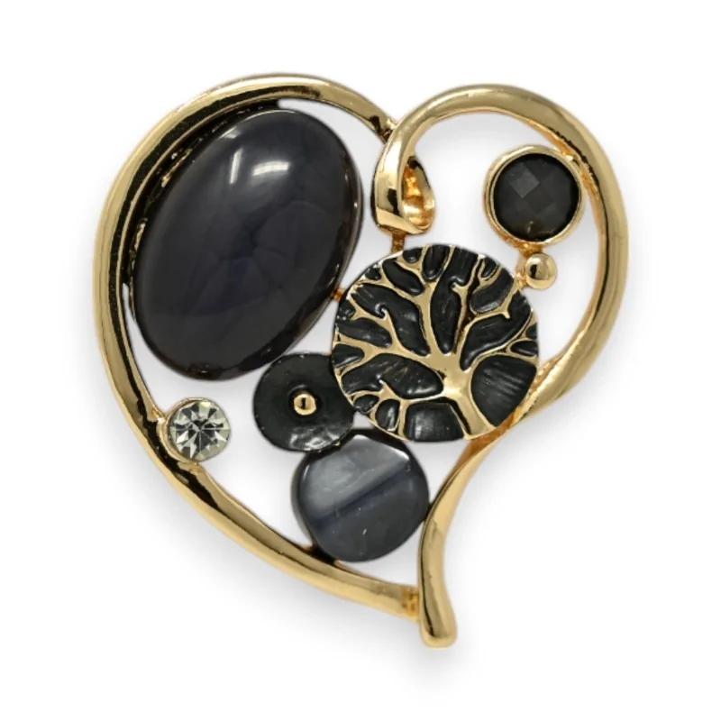 Broche Corazón Negro Fantasía Dorada