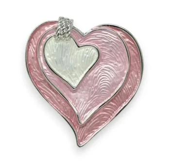 Broche Corazón Rosa Pálido Imantada de Metal Plateado