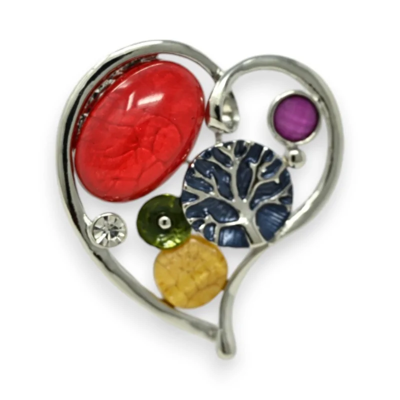 Broche aimantée coeur argenté multicolore