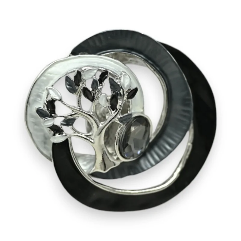 Silver and Black Tree of Life Magnetic Brooch