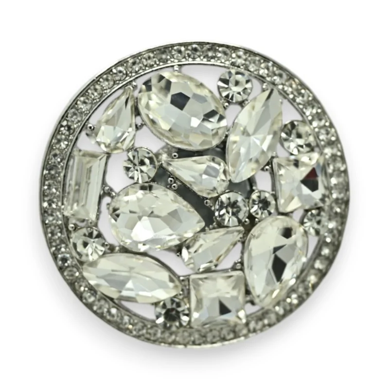 Magnetic round brooch with shiny white stones