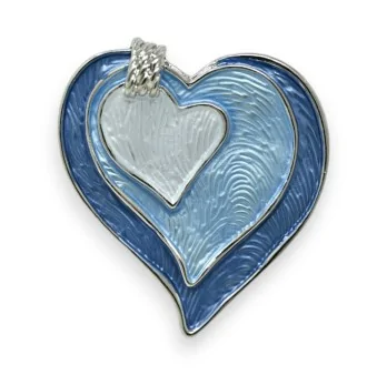 Broche coeur aimantée argenté émail Nuances bleu