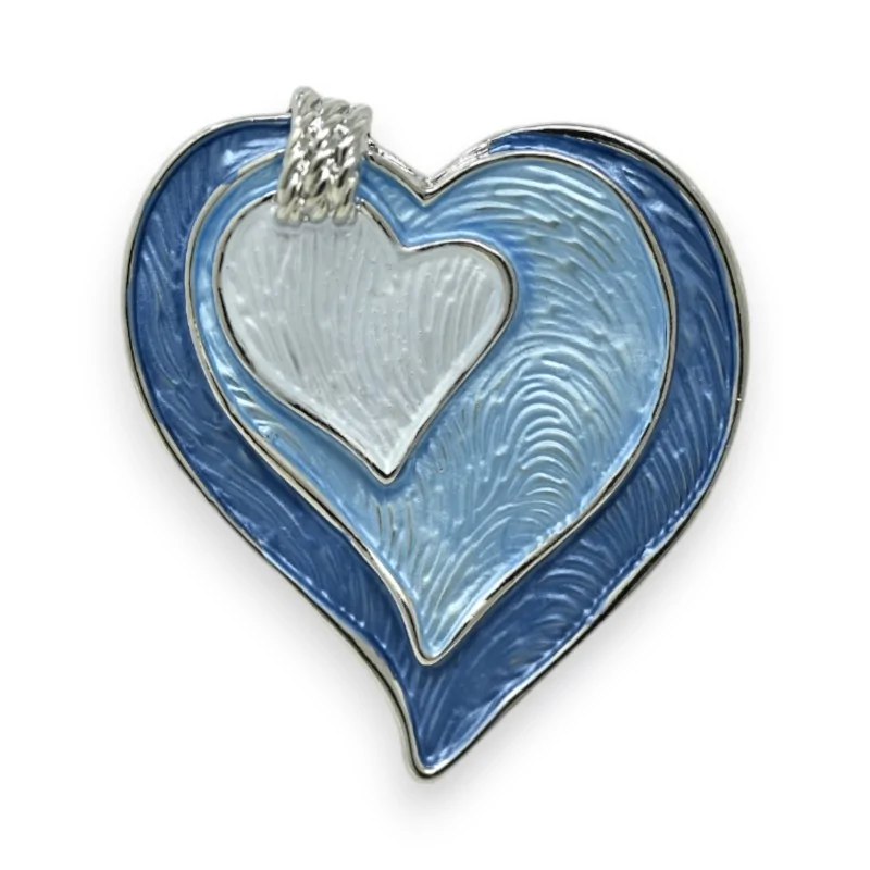 Broche coeur aimantée argenté émail Nuances bleu