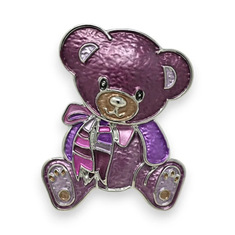 Magnetic bear brooch in shades of purple