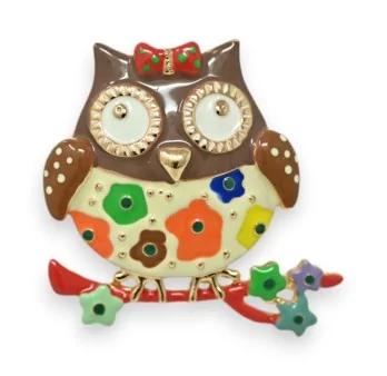 Flowery magnetic owl brooch