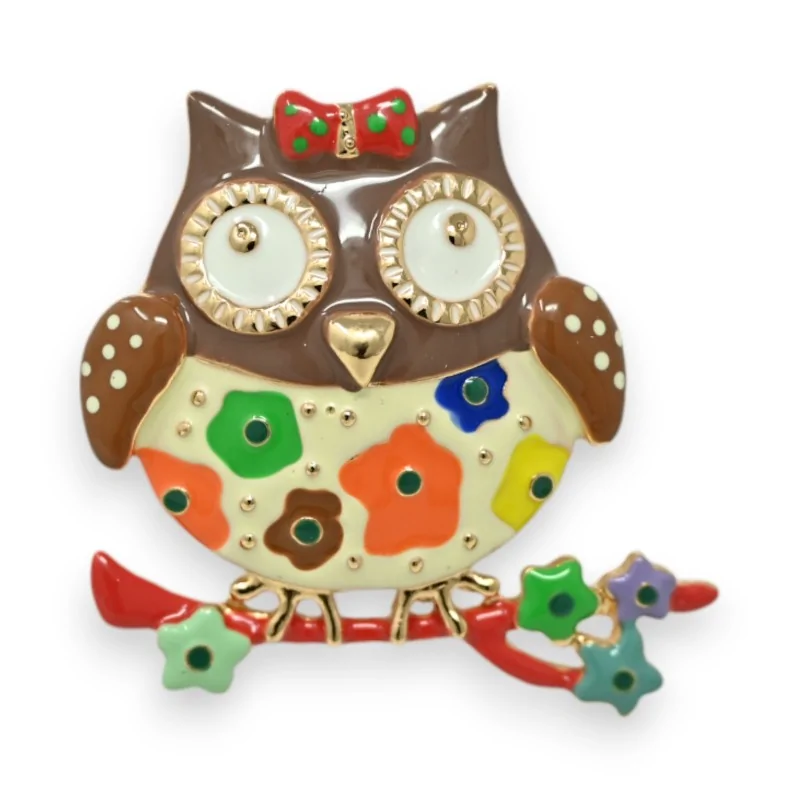 Broche hibou aimantée fleurie