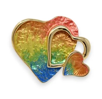 Broche Aimantée Coeur Arc-en-ciel Doré