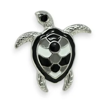 Magnetic Silver Turtle Brooch Black and White