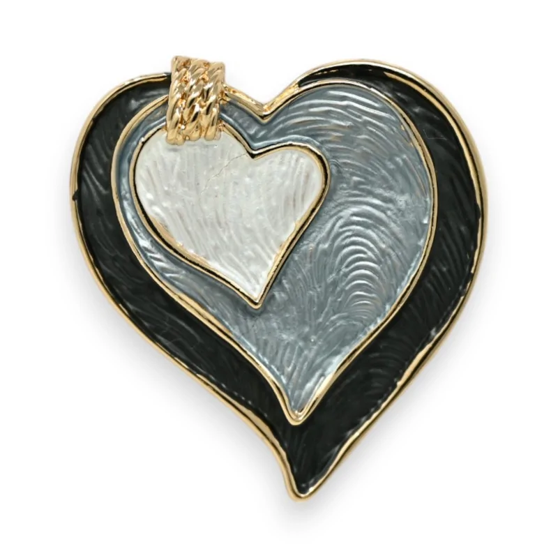 Gold Heart Magnetic Brooch in Black and White