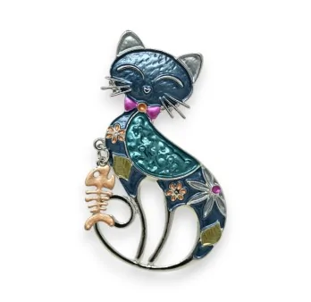 Broche de Gato Azul Plateado Magnética