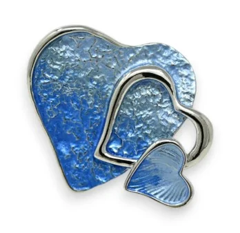 Broche Corazones Superpuestos Tonos Azules