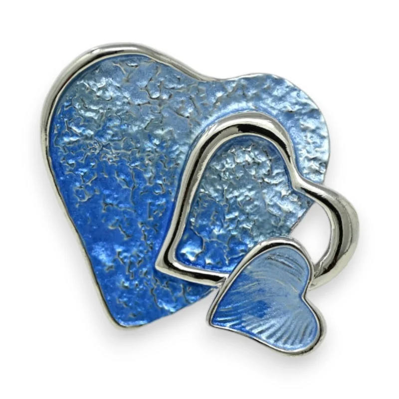 Broche Coeurs Superposés Nuances Bleus