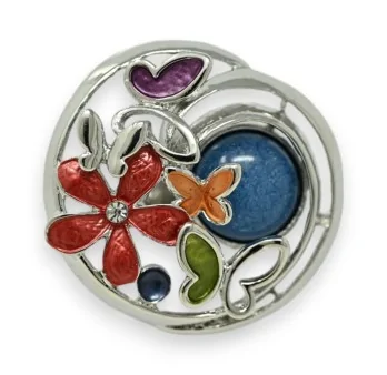 Broche aimantée fleurs et papillons multicolores