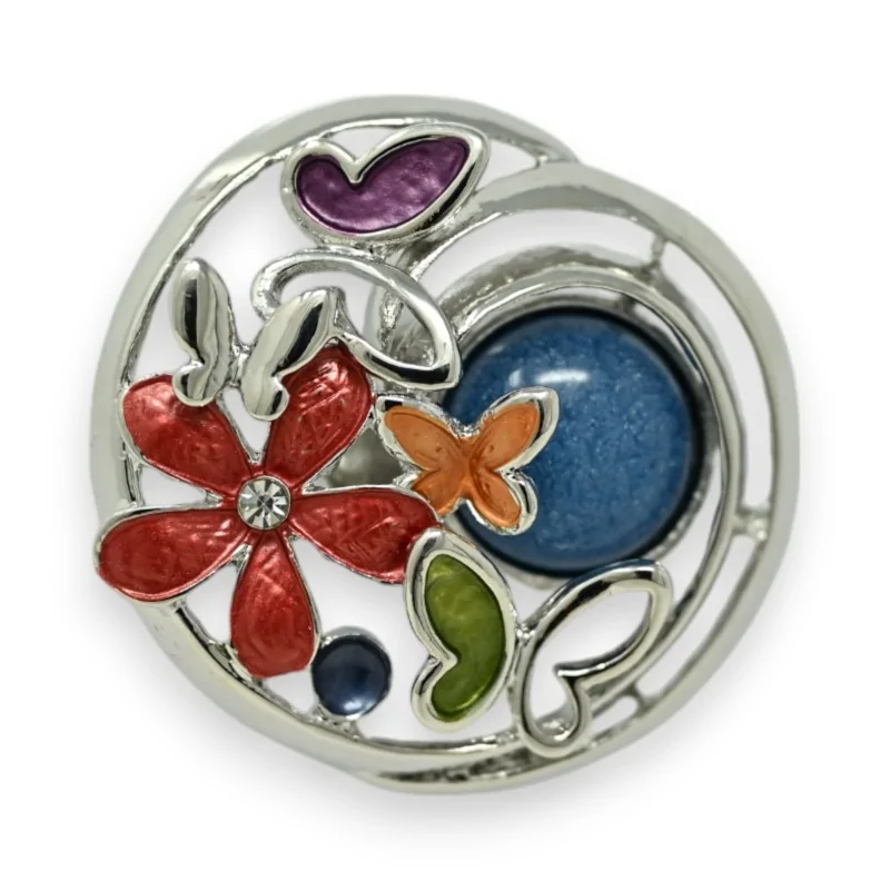 Broche aimantée fleurs et papillons multicolores