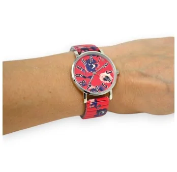 Montre Elastique rouge motifs fleurs de chez Ernest