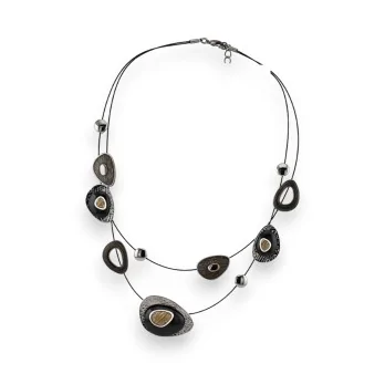 Fantasy necklace with double cable design in black and silver by Ikita