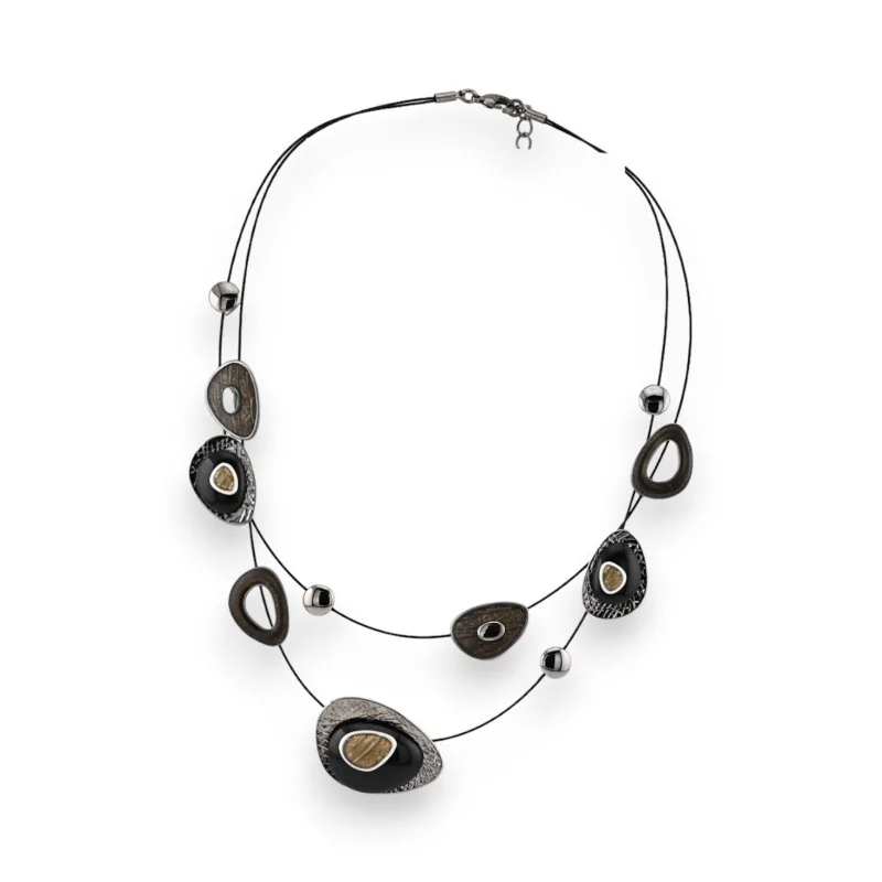 Fantasy necklace with double cable design in black and silver by Ikita