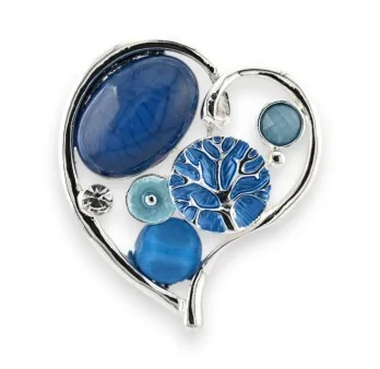 Magnetic Silver Heart Brooch with Blue Accent