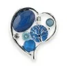 Magnetic Silver Heart Brooch with Blue Accent