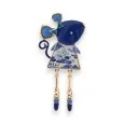 Fancy blue gold-tone metal mouse brooch