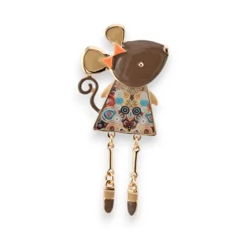 Fancy Golden Brown Mouse Magnetic Brooch