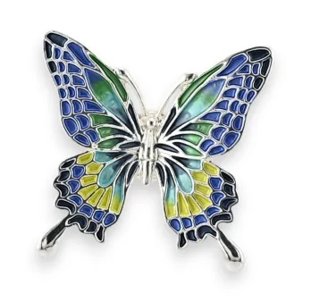 Broche Papillon Argentée Nuances bleu vert