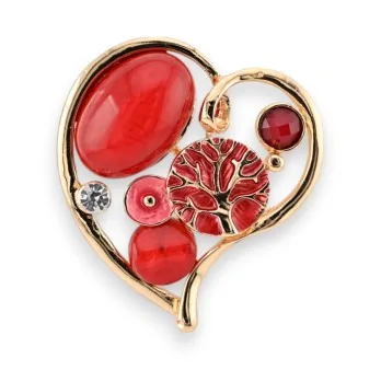 Fancy Gold-Plated Red Heart Magnetic Brooch