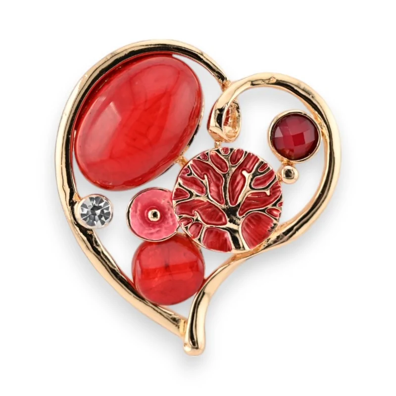 Fancy Gold-Plated Red Heart Magnetic Brooch