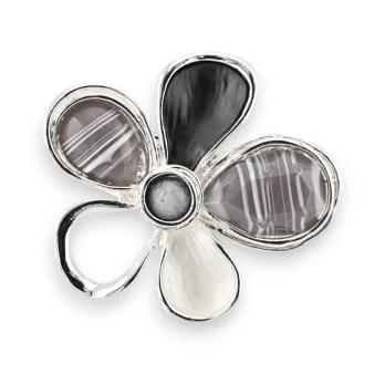 Broche Flor Negra Plateada Magnetizada