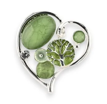 Broche Corazón Naturaleza Verde Plateada