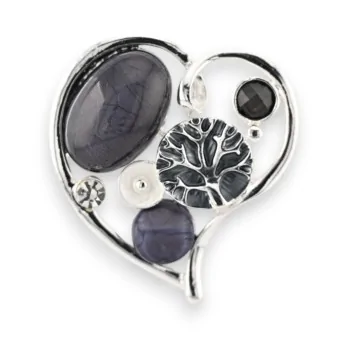 Fancy Black and Silver Heart Magnetic Brooch