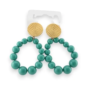 Pendientes de acero con aros y perlas verdes