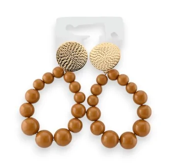 Gold-plated steel earrings with camel pearls