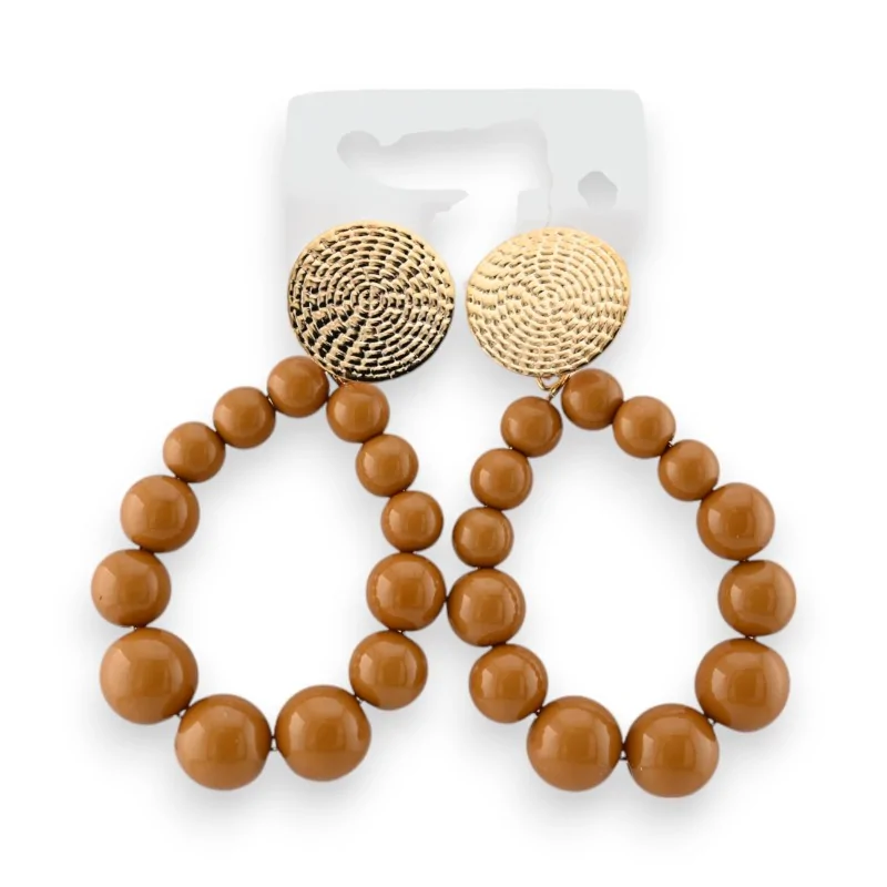 Gold-plated steel earrings with camel pearls