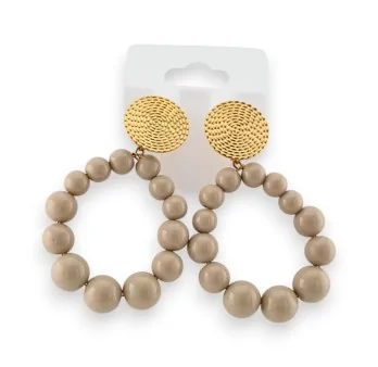 Gold-plated steel earrings with taupe pearls