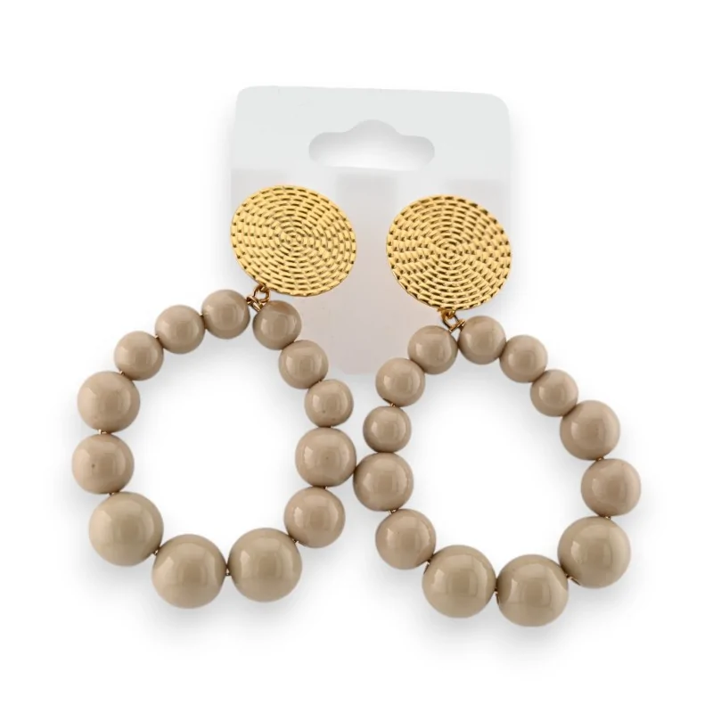 Gold-plated steel earrings with taupe pearls