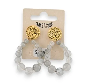 Gold-plated steel earrings with grey pearls