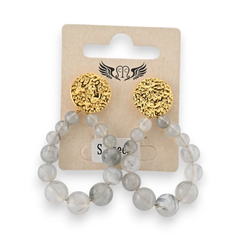 Gold-plated steel earrings with grey pearls