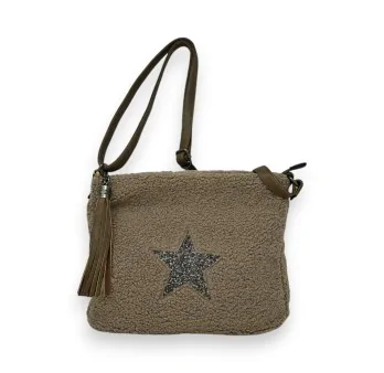 Mandoline shoulder bag in Taupe loop fabric with Star pattern