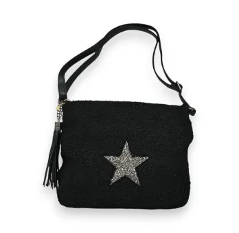 Bolso bandolera Mandoline Tejido de rizo negro con estrellas