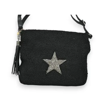 Bolso bandolera MandolineTejido de rizo negro con estrellas