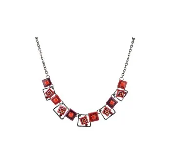 Costume jewelry necklaceGeometric shapes in shades of red